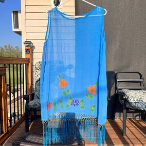 Blue Beach Cover Up  with floral detailing